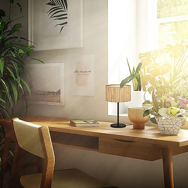 Briloner Leuchten Tischleuchte LED Tischlampe Kommodenlampe Natur E27 Boho, günstig online kaufen