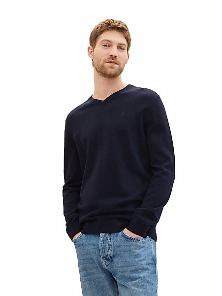 TOM TAILOR V-Ausschnitt-Pullover, mit kleiner Logo-Stickerei günstig online kaufen