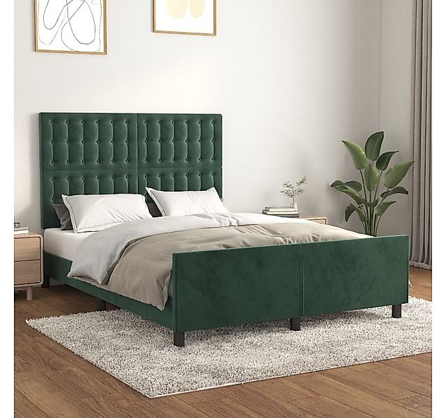 vidaXL Bettgestell Bettrahmen mit Kopfteil Dunkelgrün 140x190 cm Samt Bett günstig online kaufen