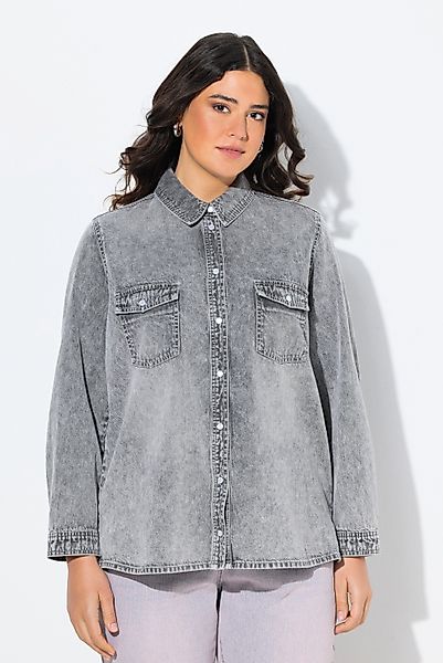 Ulla Popken Hemdbluse Jeansbluse Hemdkragen Druckknöpfe günstig online kaufen