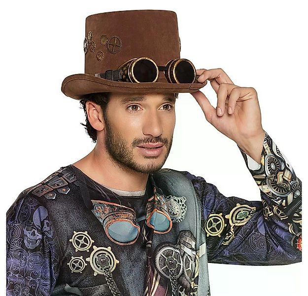 Boland Kostüm Hut Steampunk braun Zylinder Sightpunk mit Partybrille Kostüm günstig online kaufen