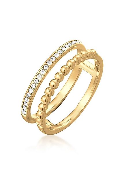 Elli Ring-Set Zweireihig Kugel Silberfarben Kristallen, Kugel günstig online kaufen