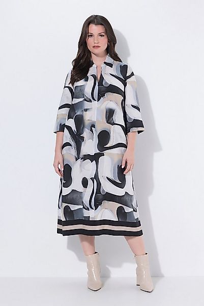Ulla Popken Midikleid Lyocell-Maxikleid grafisch A-Linie Hemdkragen günstig online kaufen