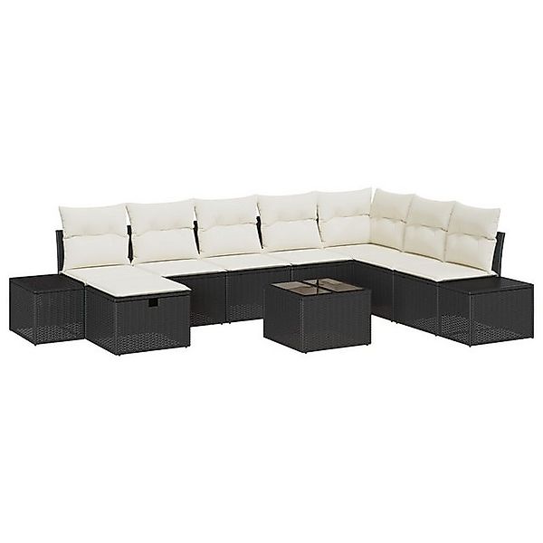 vidaXL Loungesofa 9-teiliges Garten Sofa Set mit Kissen Schwarz Poly Rattan günstig online kaufen