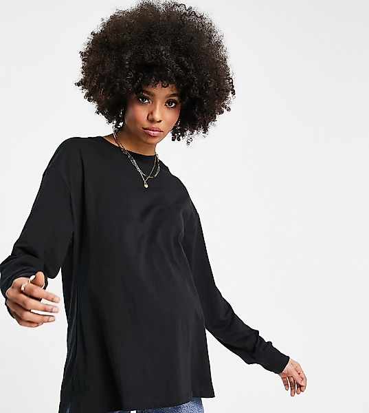 ASOS DESIGN Maternity – Langärmliges Oversize-Shirt in Schwarz mit Bündchen günstig online kaufen