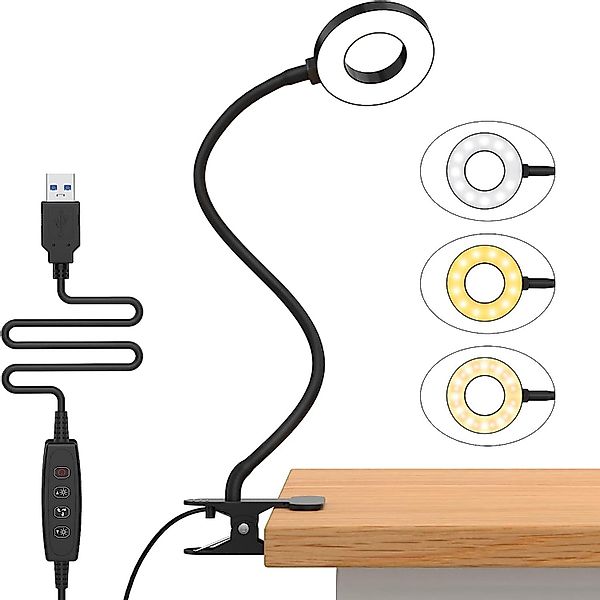 Rosnek LED Klemmleuchte Ringlicht, Clip-On, 3 günstig online kaufen