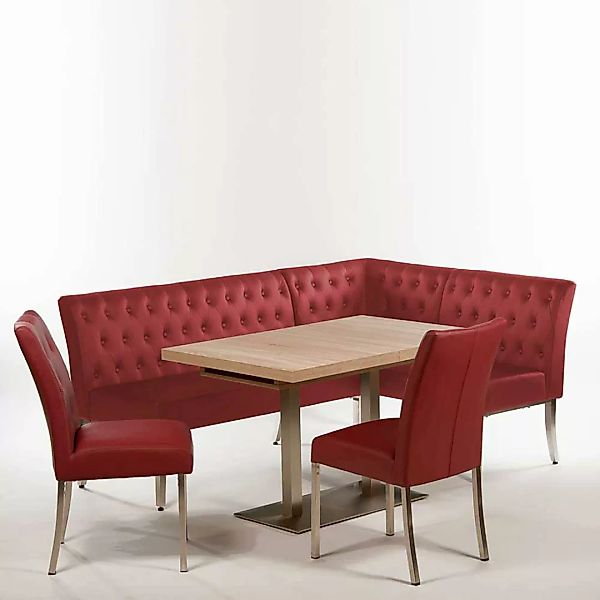 Komplette Essgruppe modern in Dunkelrot Kunstleder zwei Stühle (vierteilig) günstig online kaufen