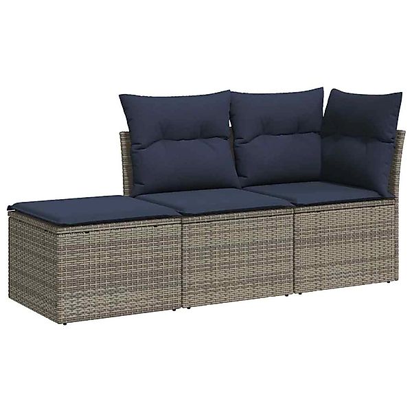 vidaXL 3-Tlg Garten-Sofagarnitur mit Kissen Grau Poly Rattan 3217471 günstig online kaufen
