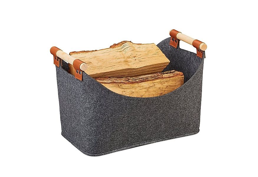 relaxdays Aufbewahrungskorb Filztasche mit Holzgriffen, Dunkelgrau günstig online kaufen