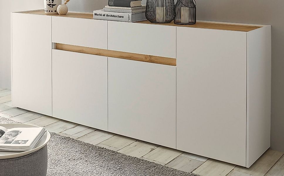 Furn.Design Sideboard Center (Anrichte in weiß mit Wotan Eiche, 220 x 87 cm günstig online kaufen