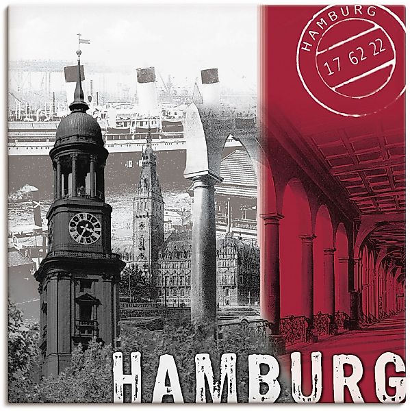 Artland Wandbild "Hamburg bordeauxrot", Deutschland, (1 St.), als Leinwandb günstig online kaufen