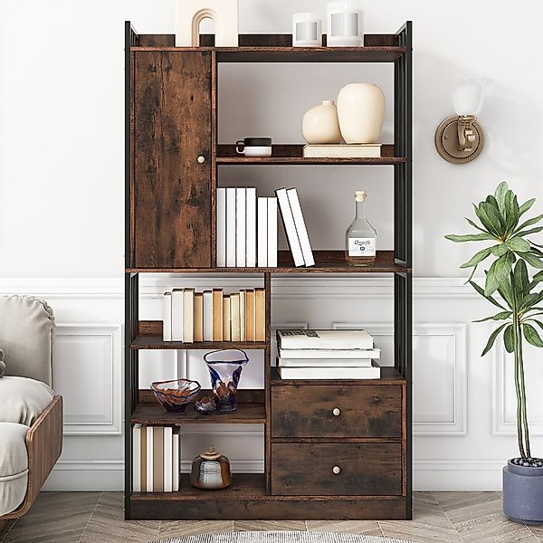 Bücherregal Industrielles Regal 100x30x1735 cm Schwarzbraun 6 Regalböden Tü günstig online kaufen