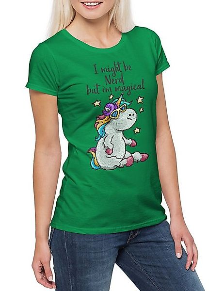Urban Backwoods Print-Shirt Nerd Unicorn Damen T-Shirt Pixel Unicorn Einhor günstig online kaufen