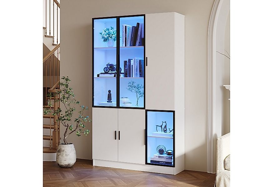 MODFU Vitrine LED-Vitrine mit 3 Glastüren & 4 Schränken (Hochschrank, Akten günstig online kaufen