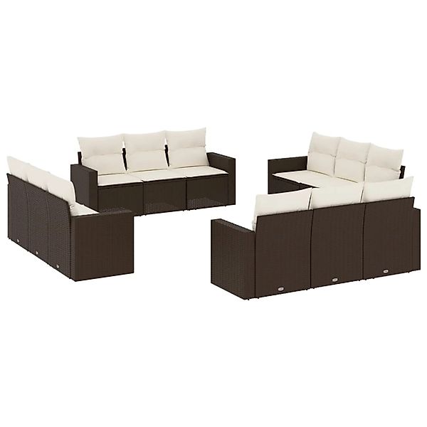 vidaXL 12-Tlg Garten-Sofagarnitur mit Kissen Braun Poly Rattan 3218763 günstig online kaufen