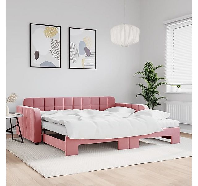 vidaXL Bett, Tagesbett Ausziehbar mit Matratzen Rosa 100x200 cm Samt günstig online kaufen