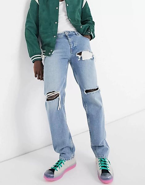 ASOS DESIGN – Jeans in originaler Passform und Stone-Waschung mit großen Zi günstig online kaufen
