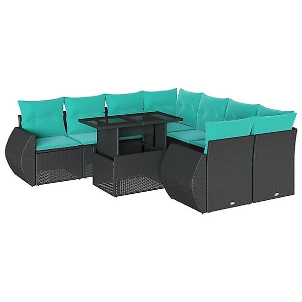 vidaXL 9-Tlg Gartensofa-Set mit Kissen Schwarz Polyrattan 3268427 günstig online kaufen