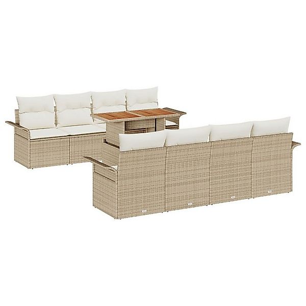 vidaXL Loungesofa 9-tlg. Garten-Sofagarnitur mit Kissen Beige Poly Rattan, günstig online kaufen