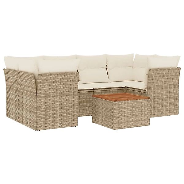 vidaXL 7-Tlg Garten-Sofagarnitur mit Kissen Beige Poly Rattan 3255827 günstig online kaufen