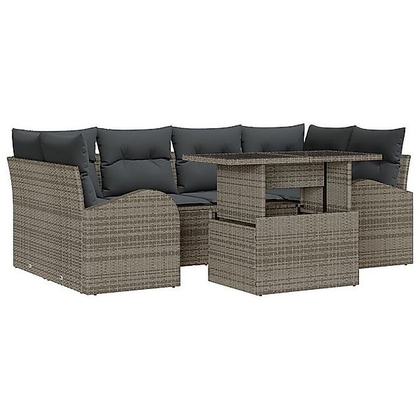 vidaXL Loungesofa 7-tlg. Garten-Sofagarnitur mit Kissen Grau Poly Rattan, 7 günstig online kaufen