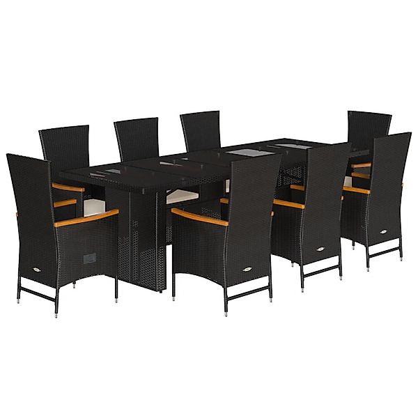 vidaXL 9-Tlg Garten-Essgruppe mit Kissen Schwarz Poly Rattan 3277533 günstig online kaufen