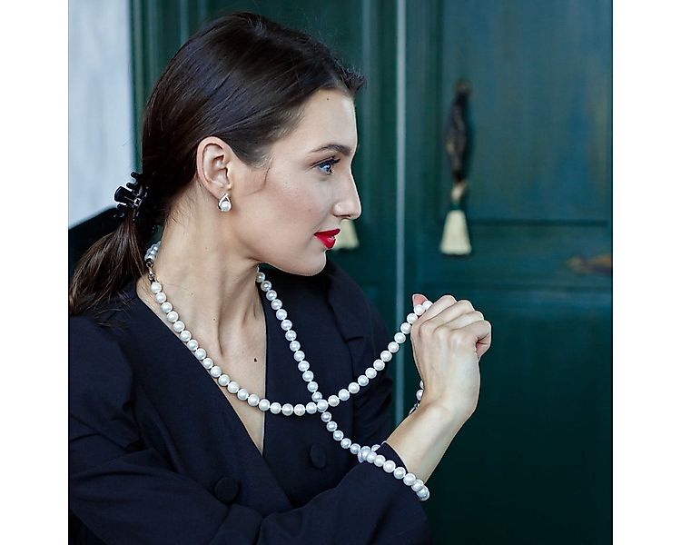 Gaura Pearls Perlenkette weiß, runde echte Perlen, 11 mm, 50 cm, 925er rhod günstig online kaufen