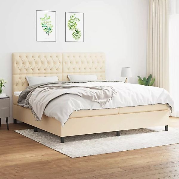 vidaXL Boxspringbett Boxspringbett mit Matratze Creme 200x200 cm Stoff Bett günstig online kaufen