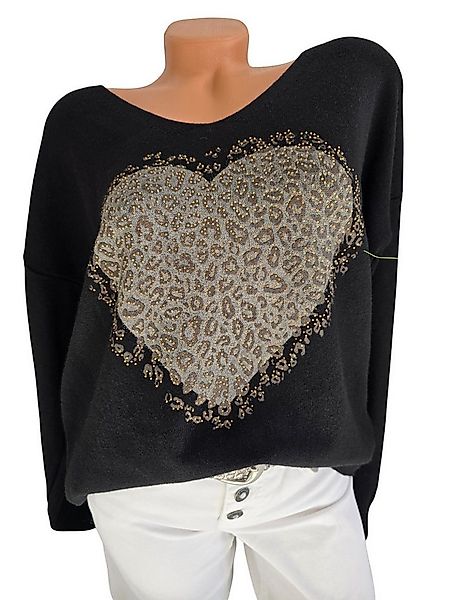 Rehoboth Moda V-Ausschnitt-Pullover mit Herz im Animal-Print und Glitzer, V günstig online kaufen
