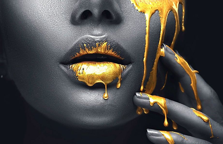 Papermoon Fototapete GOLDENE LIPPEN-SCHMUCK ART DESIGN ABSTRAKT MUSTER KUNS günstig online kaufen