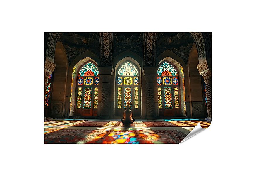 islandburner Poster, Farbenfrohes Licht in Moschee mit betender Person günstig online kaufen