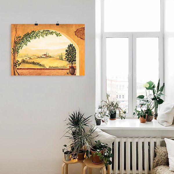 Artland Wandbild "Weinranken vor der Toskanalandschaft", Fensterblick, (1 S günstig online kaufen