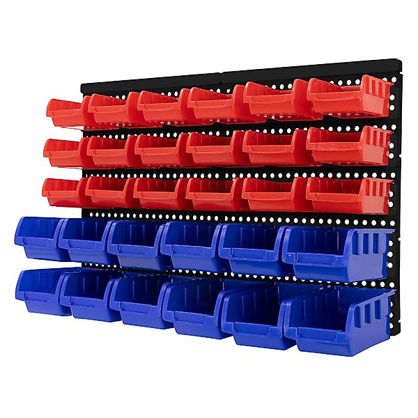 ECD Germany Wandregal mit Stapelboxen 30Tlg Blau-Rot 18 Kleine 12 Große Sch günstig online kaufen