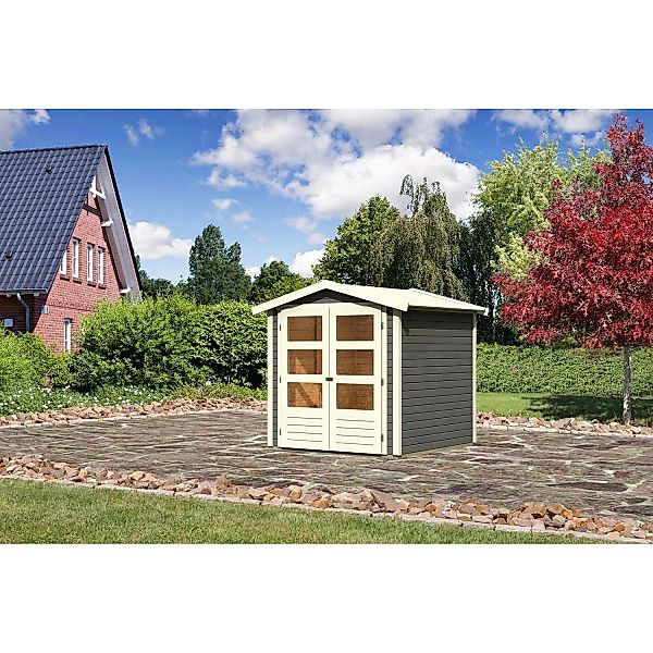 Karibu Holz-Gartenhaus Amberg Terragrau Satteldach Lackiert 182 cm x 182 cm günstig online kaufen