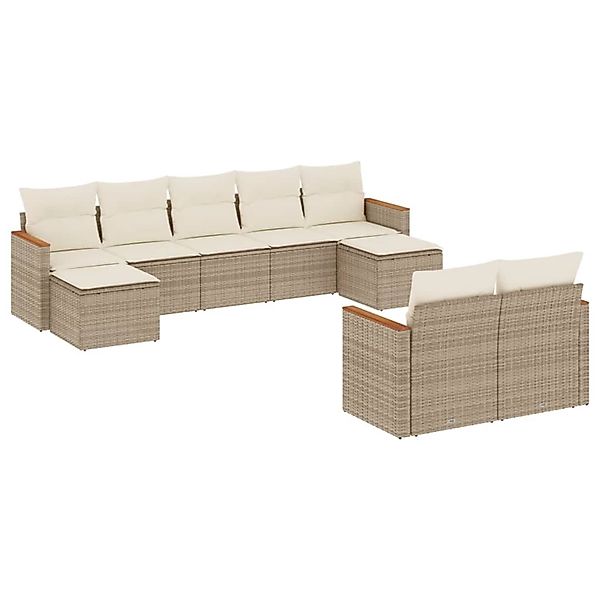 vidaXL 9-Tlg Garten-Sofagarnitur mit Kissen Beige Poly Rattan 3258803 günstig online kaufen