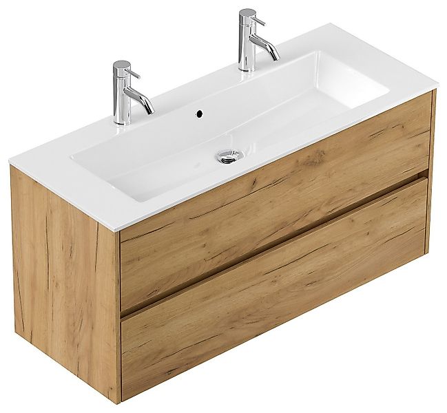 Posseik Badmöbel-Set Badmöbel Doppel-Waschtisch 2 Hahn Limes 120 cm Eiche G günstig online kaufen