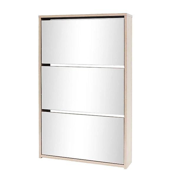 vidaXL Schuhschrank mit 3 Fächern Spiegel Eiche-Optik 63x17x102,5 cm 243047 günstig online kaufen
