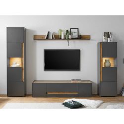 Design Wohnwand in Anthrazit und Wildeiche Optik 270 cm breit (vierteilig) günstig online kaufen