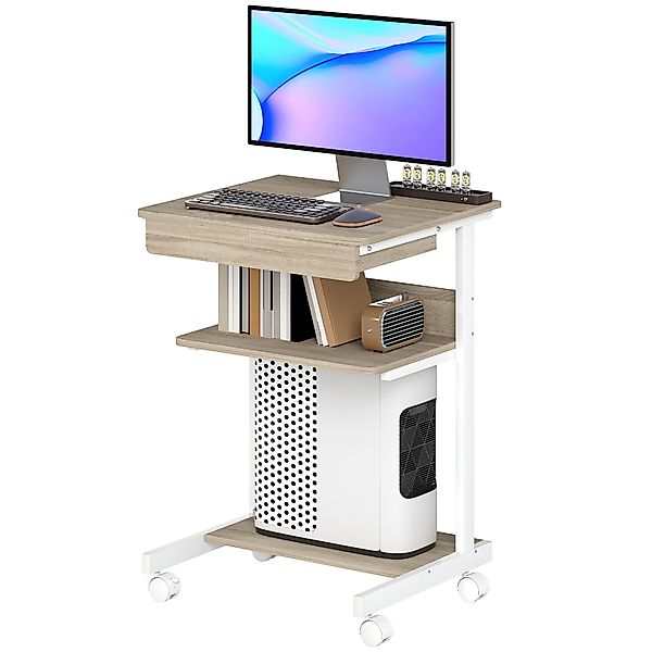 HOMCOM Schreibtisch mit Rollen Computertisch platzsparender Bürotisch mit C günstig online kaufen