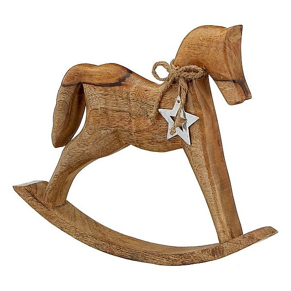 Deko-Figur Schaukelpferd Holz ca. 27 cm hoch Mangoholz Naturbraun günstig online kaufen