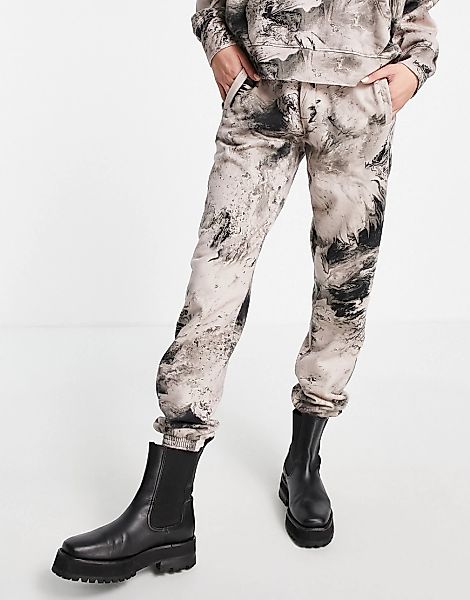 AllSaints – Jogginghose mit marmoriertem Print, Kombiteil-Rosa günstig online kaufen