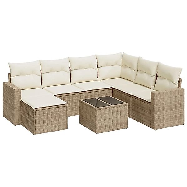 vidaXL 8-Tlg Garten-Sofagarnitur mit Kissen Beige Poly Rattan 3219298 günstig online kaufen