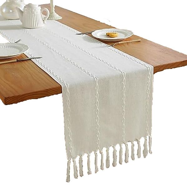 Kaket Tischläufer aus Baumwoll-Leinen, Bauernhaus-Stil, 33x183cm, günstig online kaufen