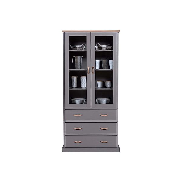 ebuy24 Luzerna Vitrinenschrank 2 Türen 3 Schubladen Grau günstig online kaufen