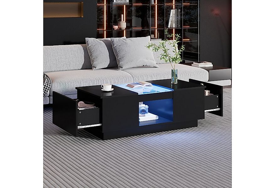 Merax Couchtisch mit LED-Beleuchtung und Glas-Tischplatte (100*50*35.5cm, 1 günstig online kaufen