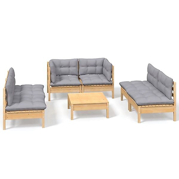 vidaXL 7-Tlg Garten-Lounge-Set mit Grauen Kissen Kiefer Massivholz 3096213 günstig online kaufen