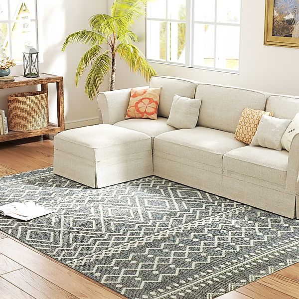 HOMCOM Teppich Flachgewebe Waschbar Anti-Rutsch Küchenteppich mit Boho-Desi günstig online kaufen