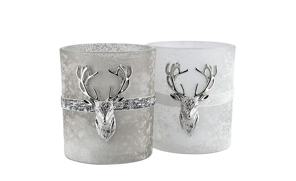 Teelichthalter  Hirschgeweih ¦ silber ¦ Glas,Metall ¦ Maße (cm): H: 10  Ø: günstig online kaufen