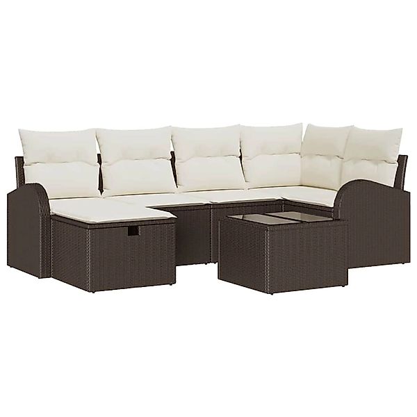 vidaXL Garten-Sofa-Set mit Kissen mit Speicher 7-Tlg Braun Poly Rattan 3360 günstig online kaufen