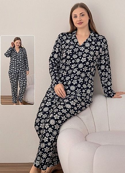 fashionshowcase Pyjama Damen Hausanzug mit Schneeflocken-Design Rot und Sch günstig online kaufen